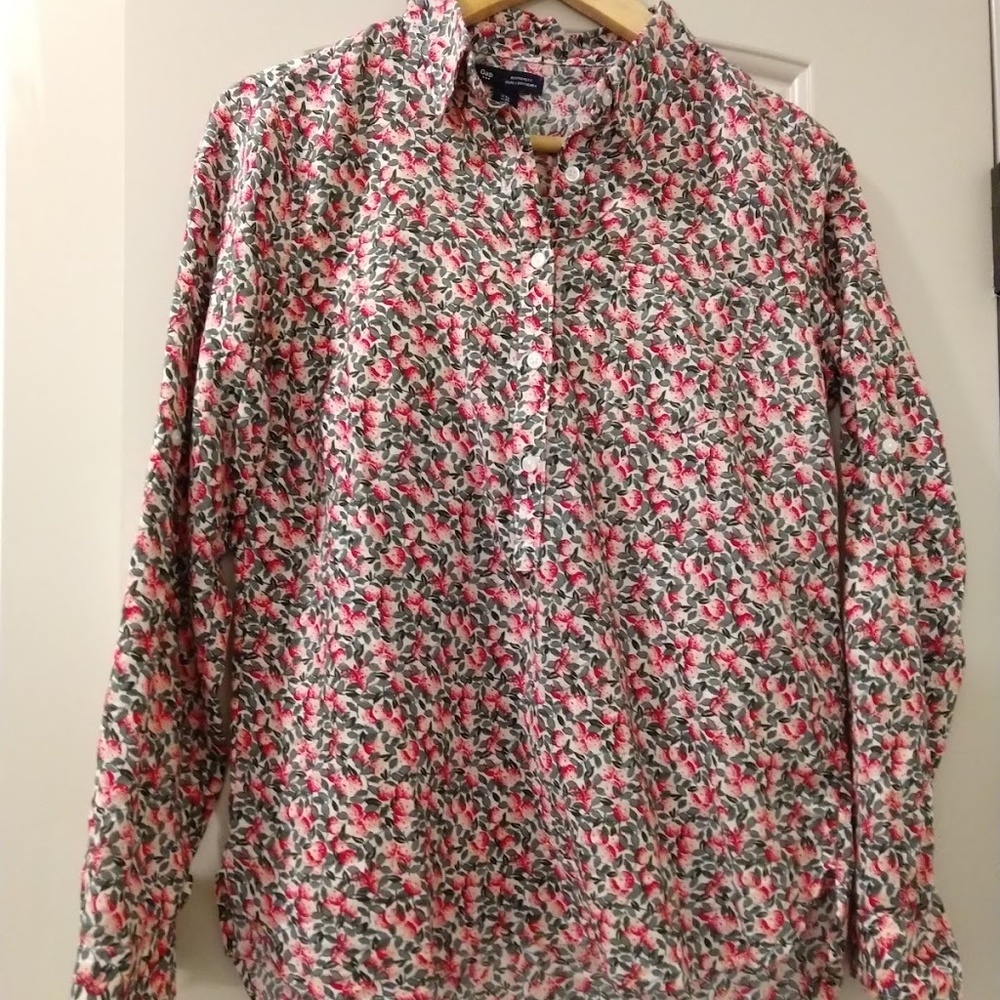 Gap Popover Boyfriend Pink Deco Floral  Shirt.